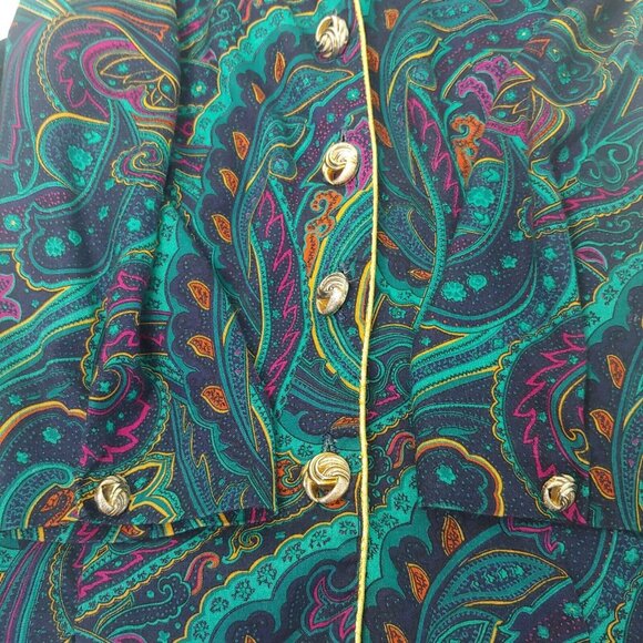 Vintage Whirlaway Frocks 6 P Petite Blouse Paisley Blue Purple Gold Trim Buttons - Picture 6 of 9